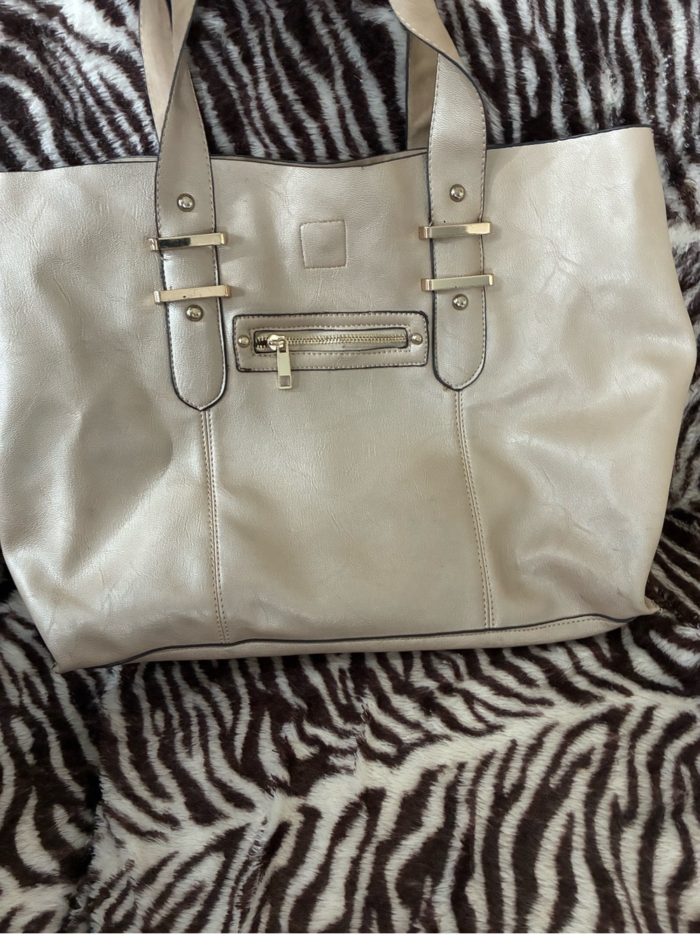 Aldo Cream Leather Tote with Gold Accents
